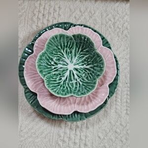 3pc Green Cabbage Dinner Plate Bowl Pink Salad Ceramic Easter Viral  Style NEW